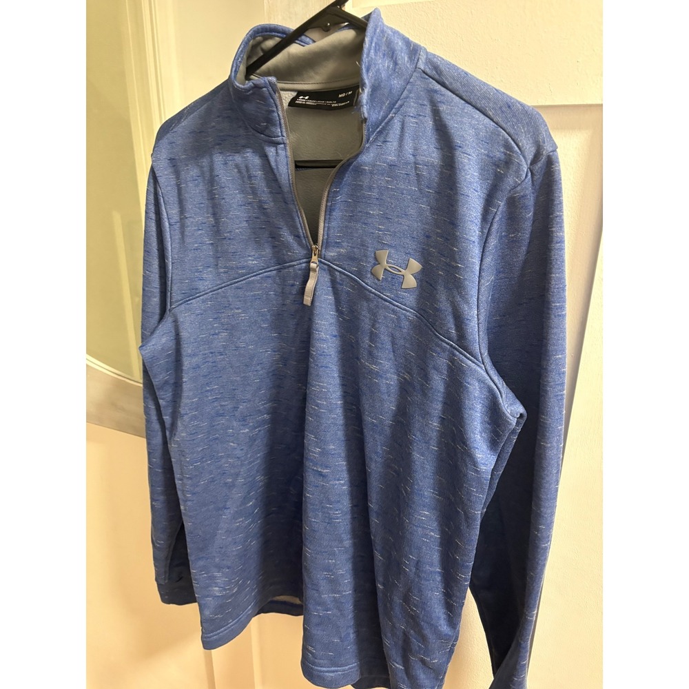 Under Armour ColdGear Mens Quarter Zip Pullover Blue Space Dye Heather Medium